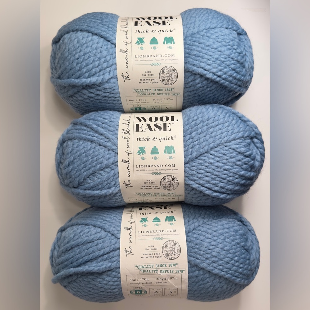 🦋(3 Pack) 🦋Lion Brand Yarn 640-108W Wool-Ease Thick & Quick Bulky Yarn